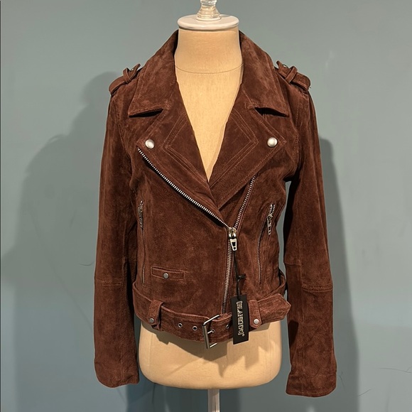 NEW BLANK NYC Cropped Suede Moto Jacket with Belt size Small Coffee Bean Brown - Picture 1 of 17